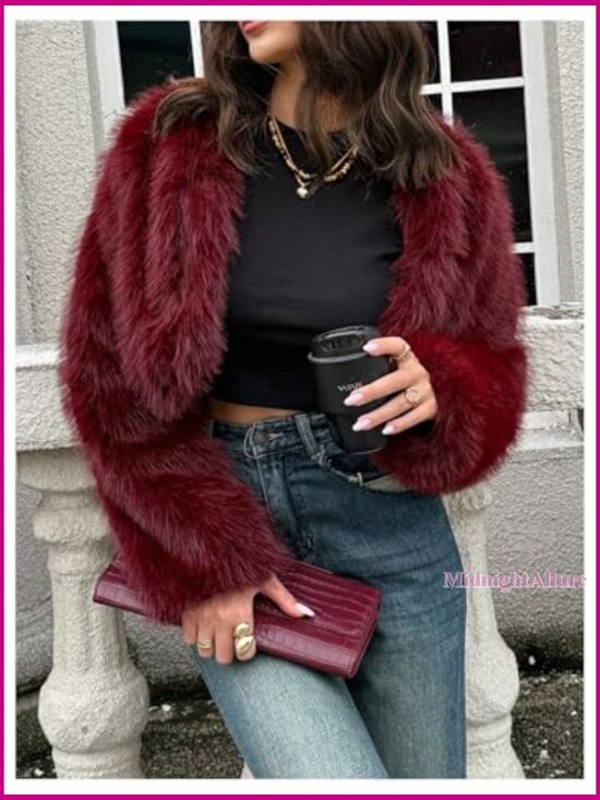 Faux Fur Cropped Jacket Open Front Women's Size S Teddy Coat - Picture 6 of 7